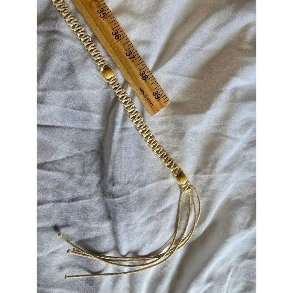 Vintage Macrame Waist Belt with Ivory Hearts